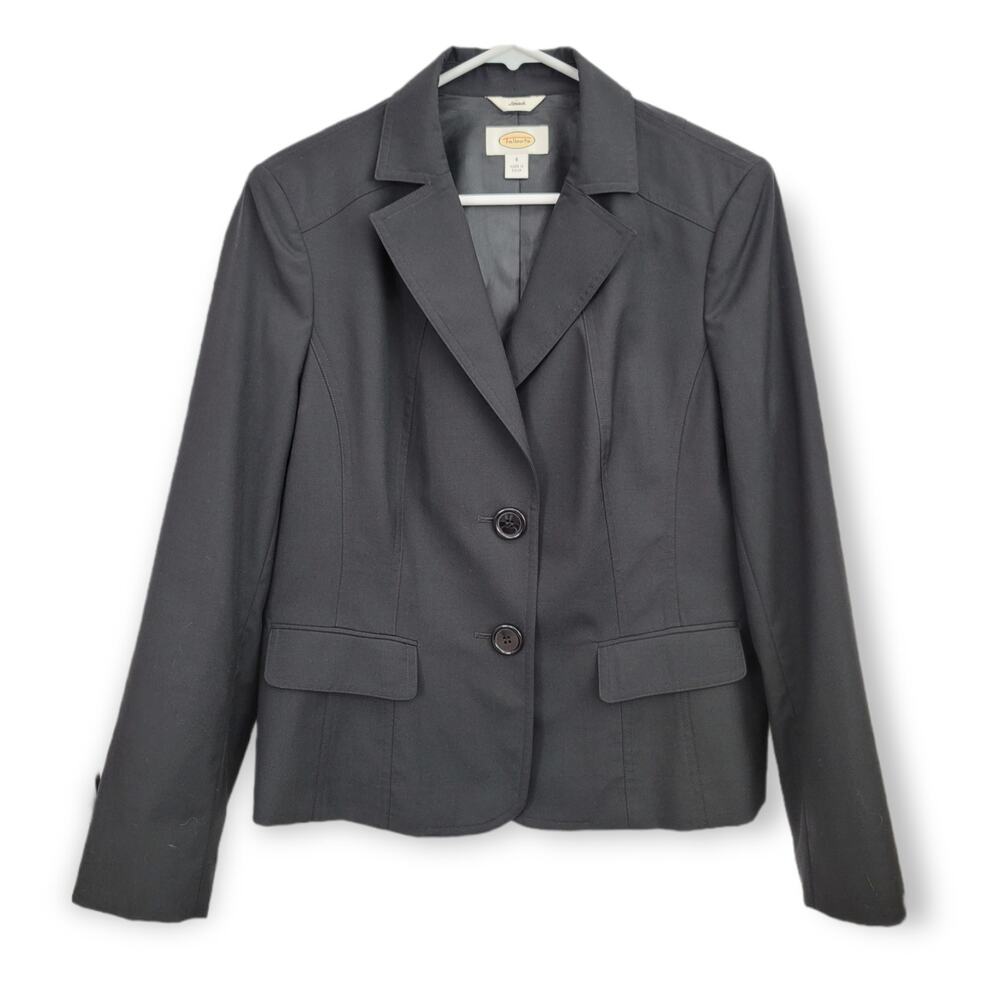 Vintage TALBOTS Y2K Black Blazer Size 8 Stretch Wool/Silk